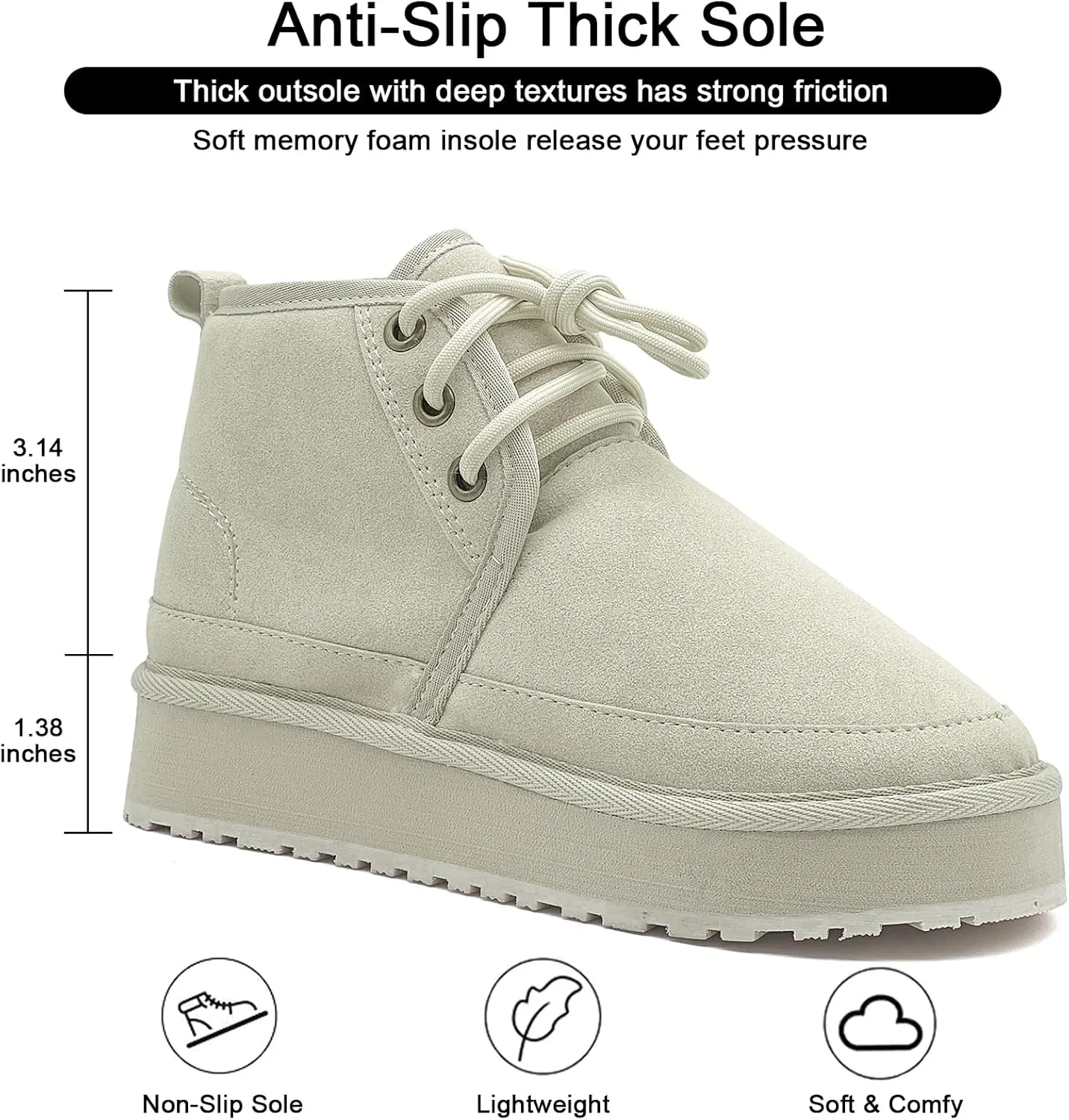 Women's Winter Snow Boots Mini Ankle Boots Suede Lace Up Fur lined Short Boots Cozy Warm Platform Booties for Women