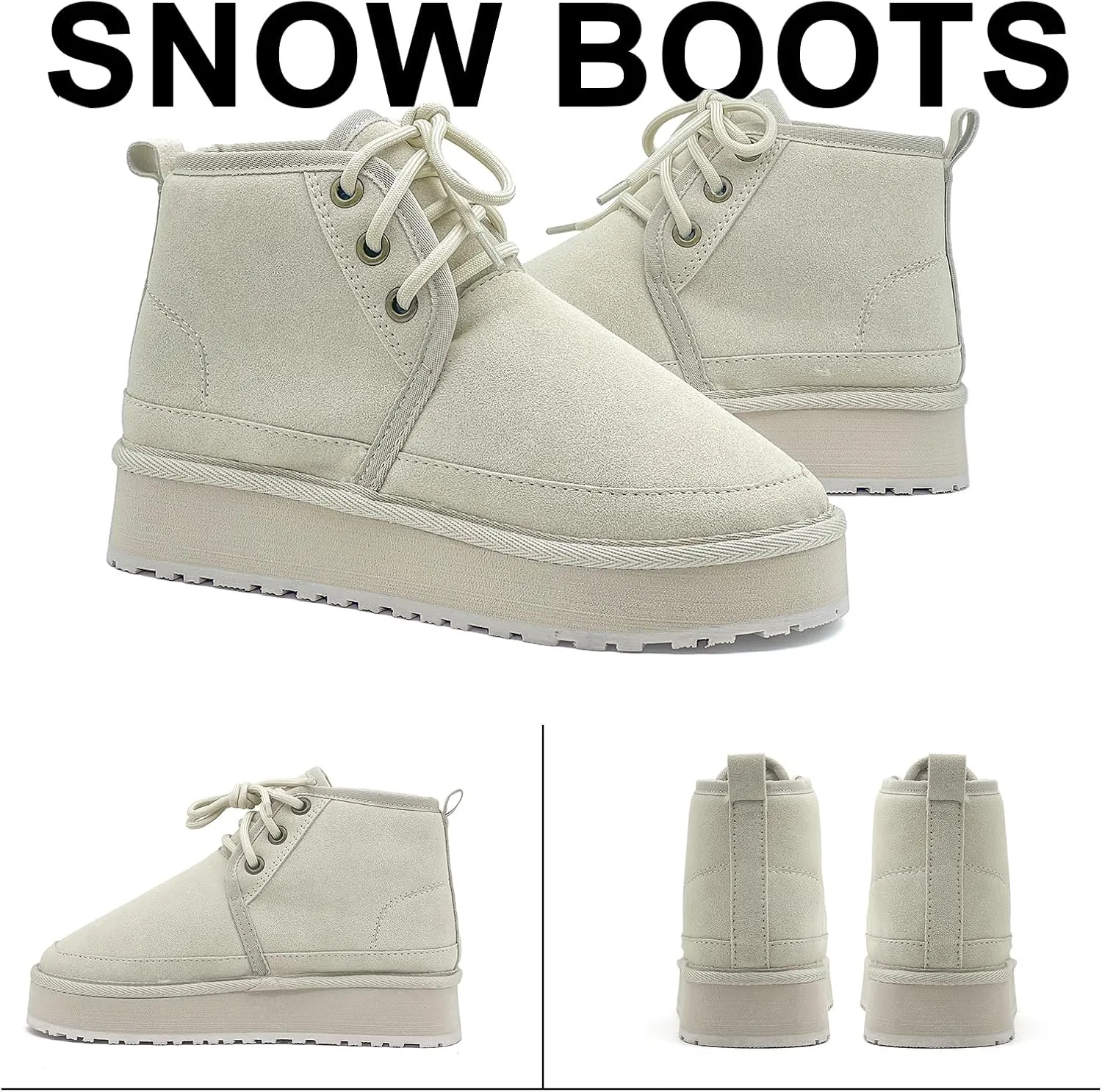 Women's Winter Snow Boots Mini Ankle Boots Suede Lace Up Fur lined Short Boots Cozy Warm Platform Booties for Women
