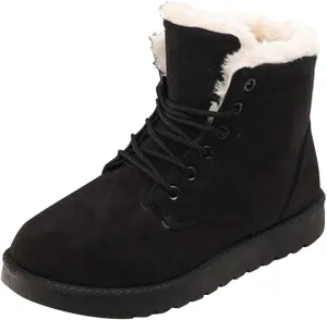 Womens Winter Snow Boots Warm Fur Lined Ankle Boots Classic Fashion Suede Lace Up Booties Casual Anti-Slip Outdoor Comfortable Booties Shoes for Women