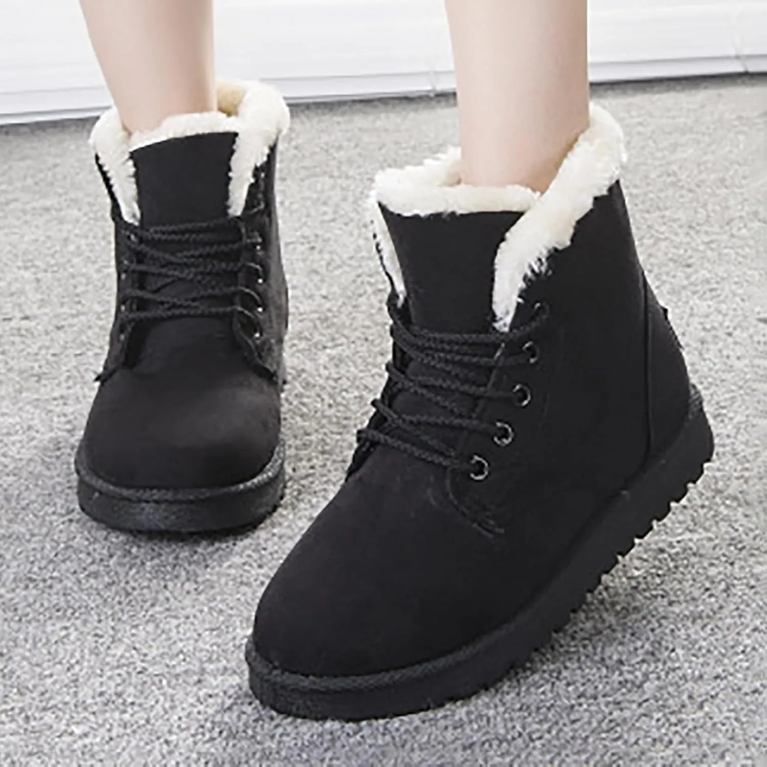 Womens Winter Snow Boots Warm Fur Lined Ankle Boots Classic Fashion Suede Lace Up Booties Casual Anti-Slip Outdoor Comfortable Booties Shoes for Women