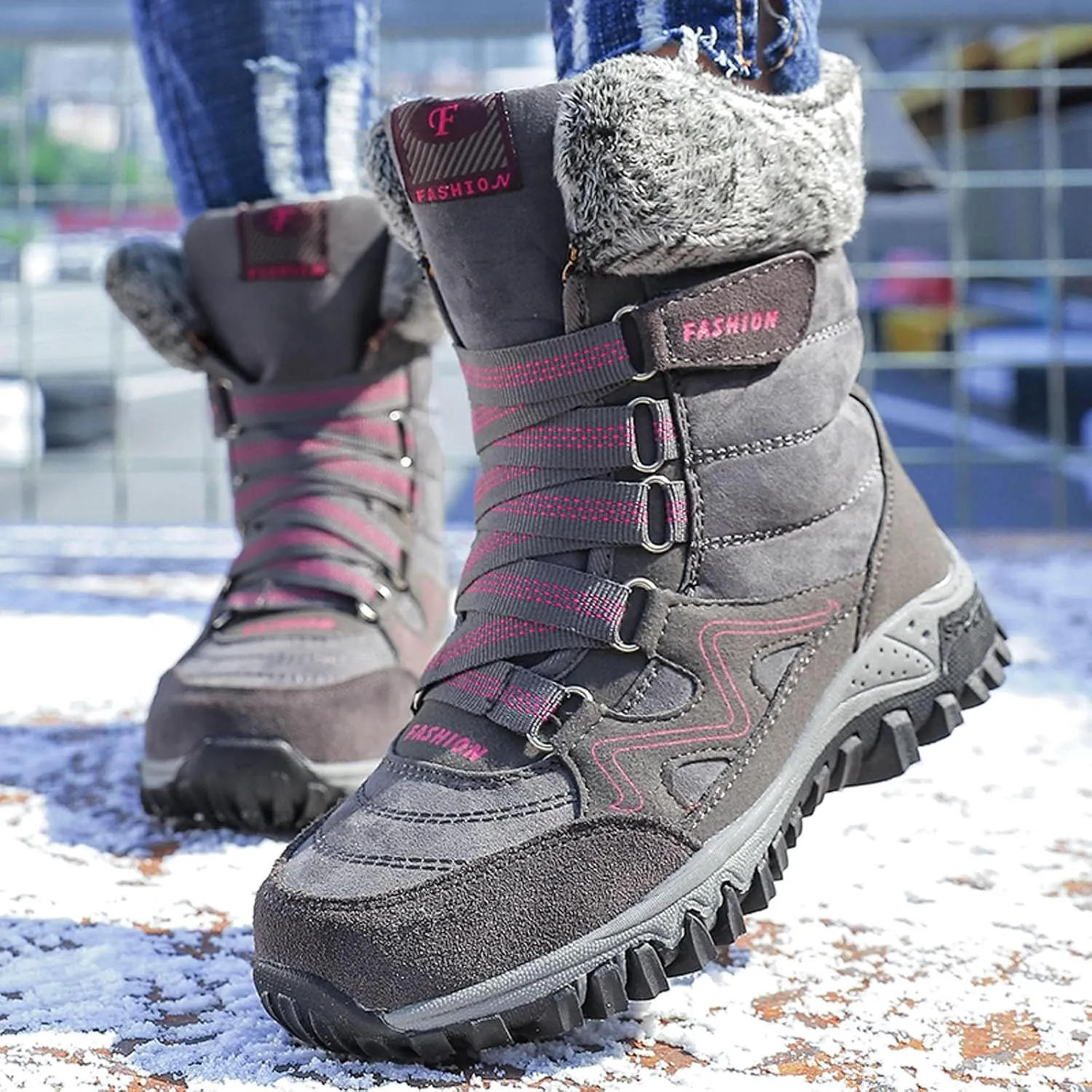 Women's Winter Snow Boots Waterproof Ankle booties Fur Lined Warm Ski Boots Outdoor Hiking Boots Lace Up Short Boots