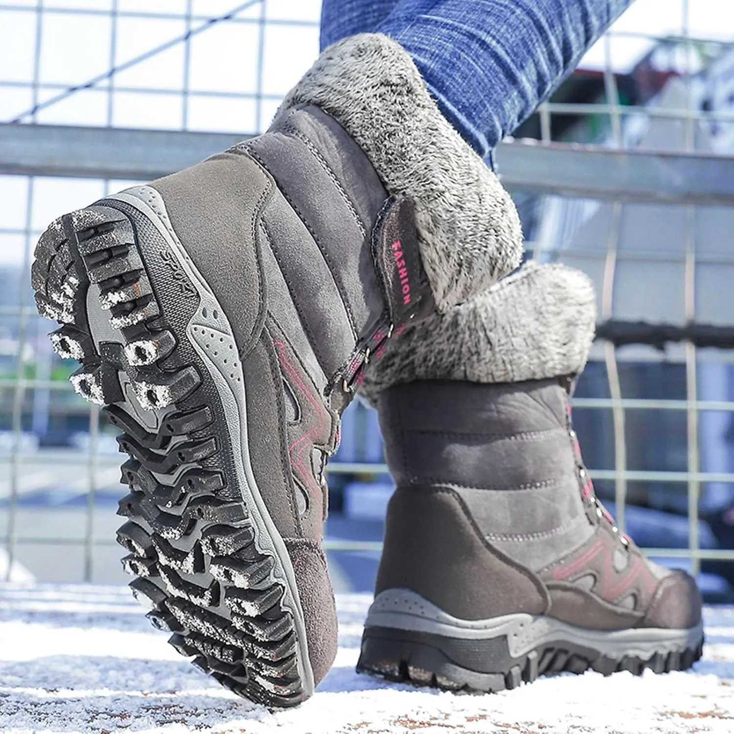 Women's Winter Snow Boots Waterproof Ankle booties Fur Lined Warm Ski Boots Outdoor Hiking Boots Lace Up Short Boots