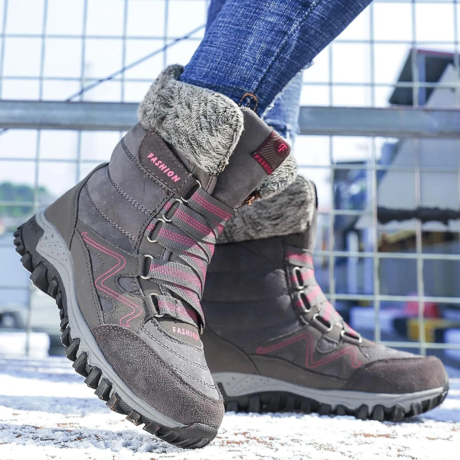 Women's Winter Snow Boots Waterproof Ankle booties Fur Lined Warm Ski Boots Outdoor Hiking Boots Lace Up Short Boots