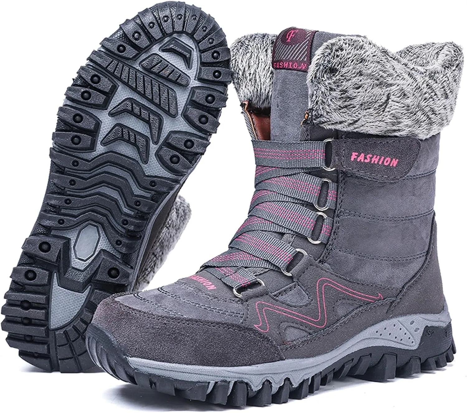 Women's Winter Snow Boots Waterproof Ankle booties Fur Lined Warm Ski Boots Outdoor Hiking Boots Lace Up Short Boots