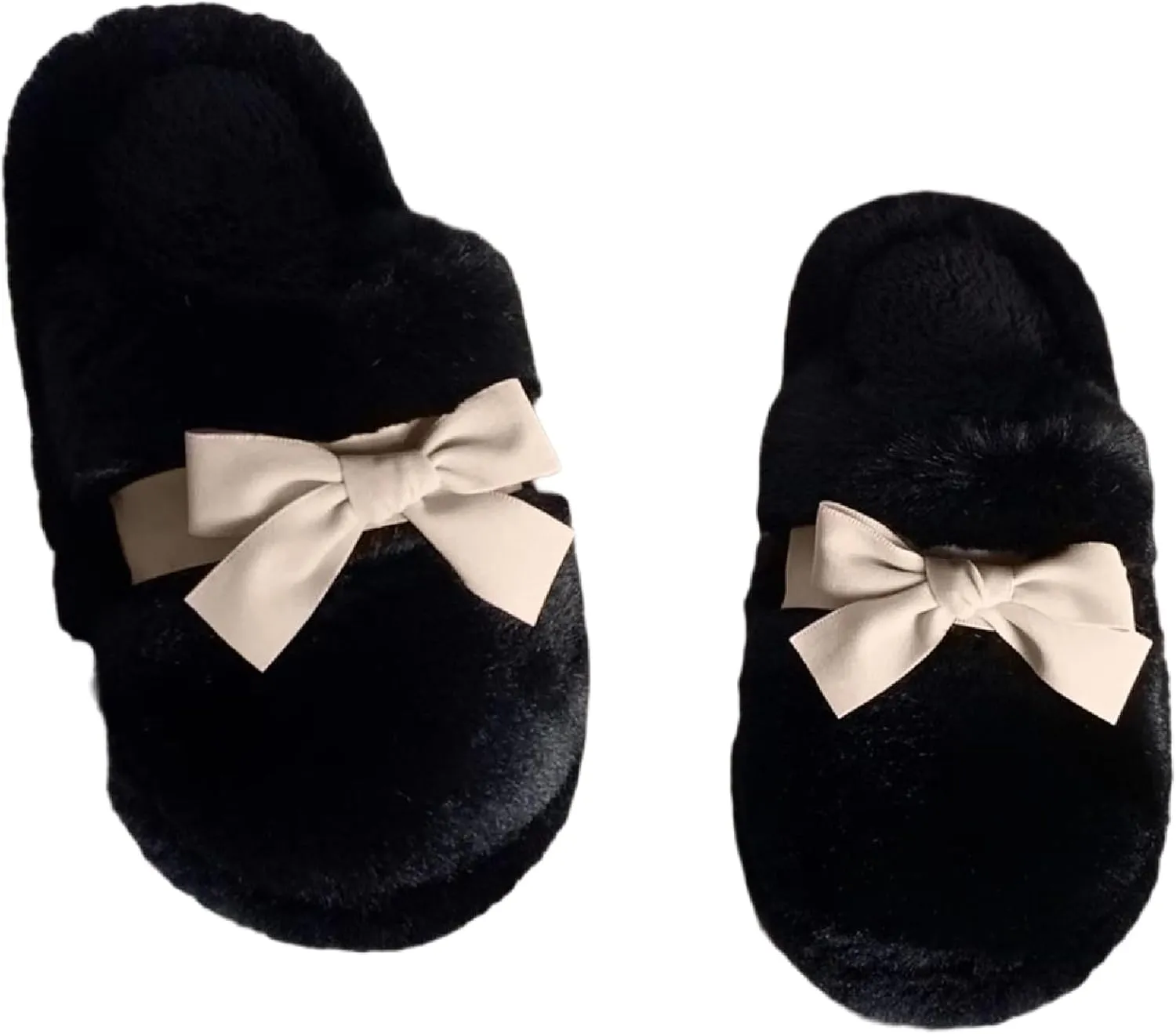 Women's Winter Warm Bow Knot Fuzzy Plush Slippers, Cute Indoor Slip-On Home Shoes for Girls