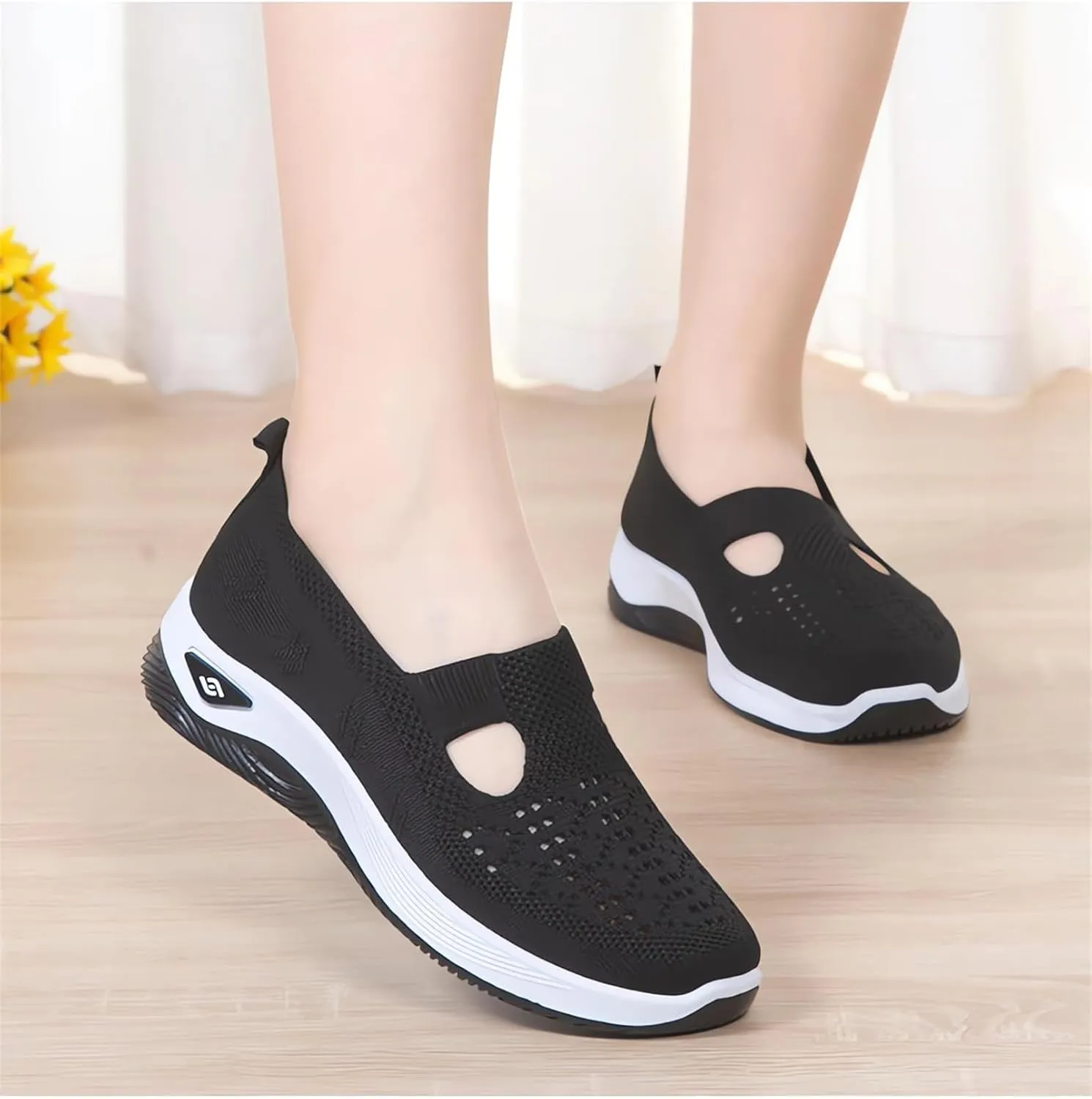 Women's Woven Orthopedic Breathable Soft Shoes Go Walk Slip on Shoes Diabetic Foam Shoes Hands Free Slip on Sneakers with Arch Support for Women