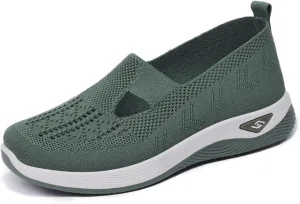 Women's Woven Orthopedic Breathable Soft Shoes Go Walk Slip on Shoes Diabetic Foam Shoes Hands Free Slip on Sneakers with Arch Support for Women