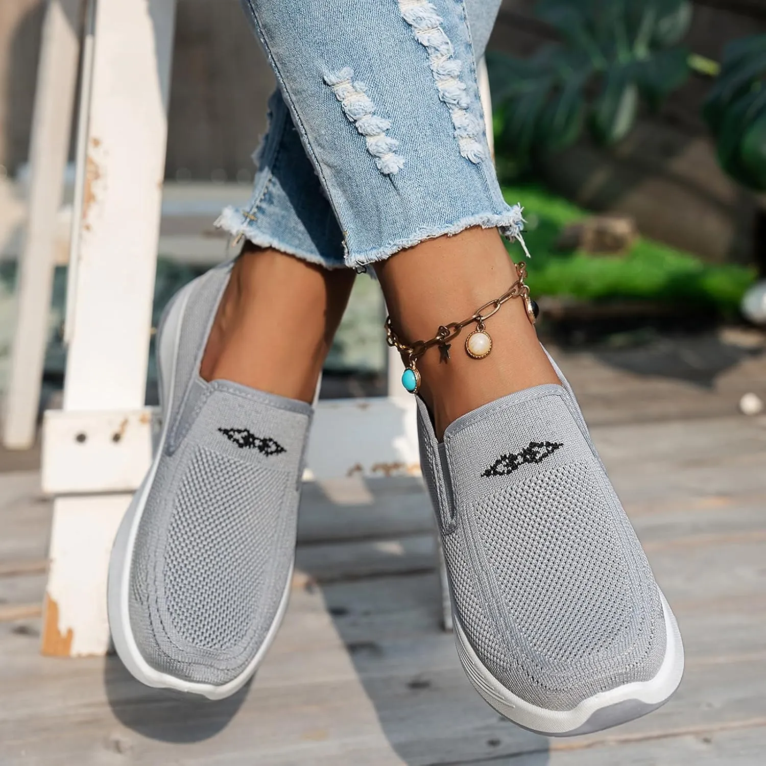 Women's Woven Orthopedic Breathable Soft Shoes Go Walk Slip on Shoes Diabetic Foam Shoes Hands Free Slip on Sneakers with Arch Support for Women