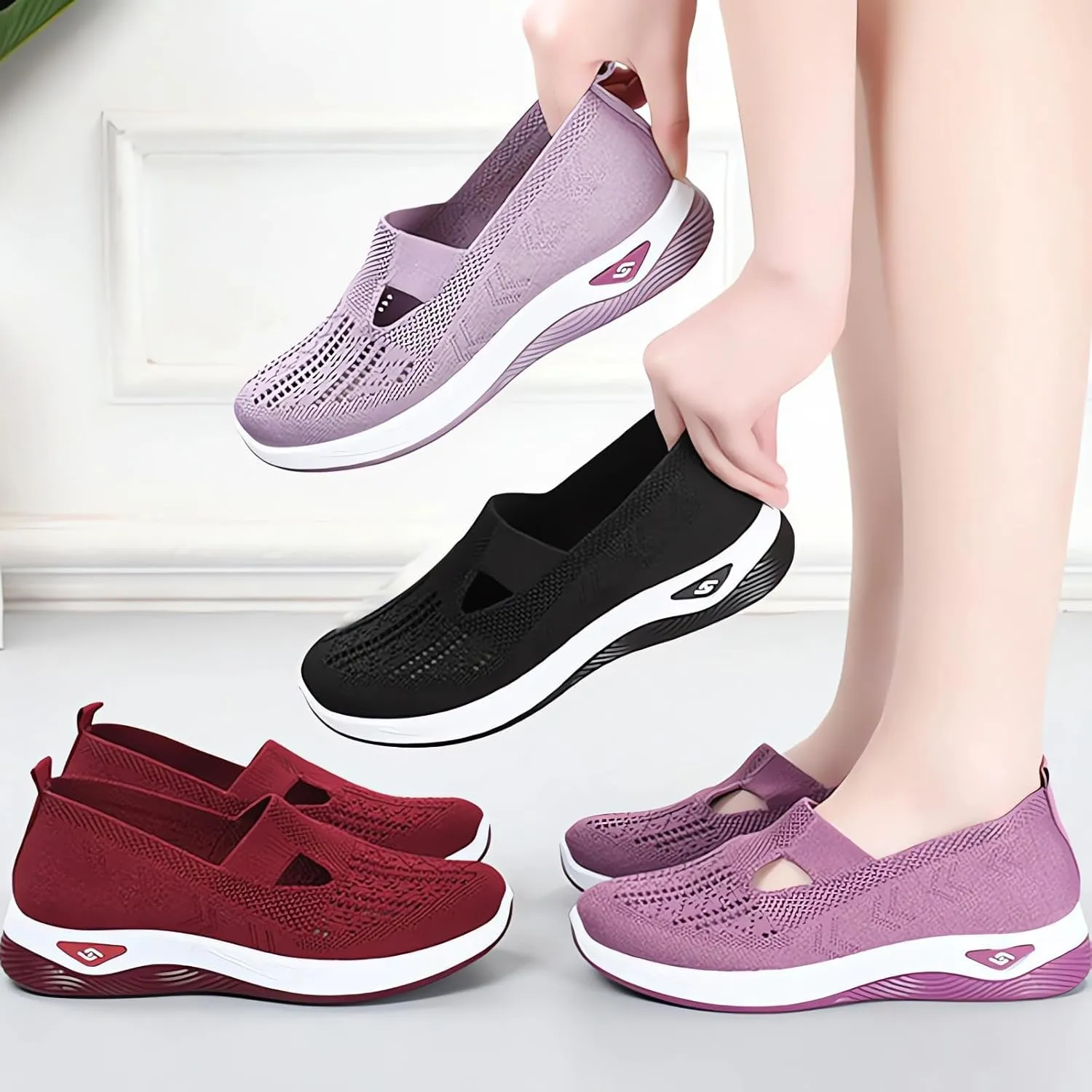 Women's Woven Orthopedic Breathable Soft Shoes Go Walk Slip on Shoes Diabetic Foam Shoes Hands Free Slip on Sneakers with Arch Support for Women