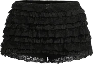 Women's Y2K Ruffle Lace Shorts Lolita Bloomers Layered Low Waisted Shorts Bow Front Pumpkin Short Pants