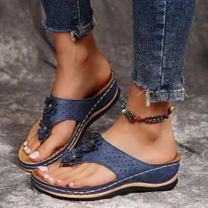 Womenyiaor Orthopedic Sandals with Arch Support Flip Flops for Women Wedge Comfortable Walking Cushion Footbed Platform Dressy Summer Slip on Thong Casual (a-Blue, 6.5)