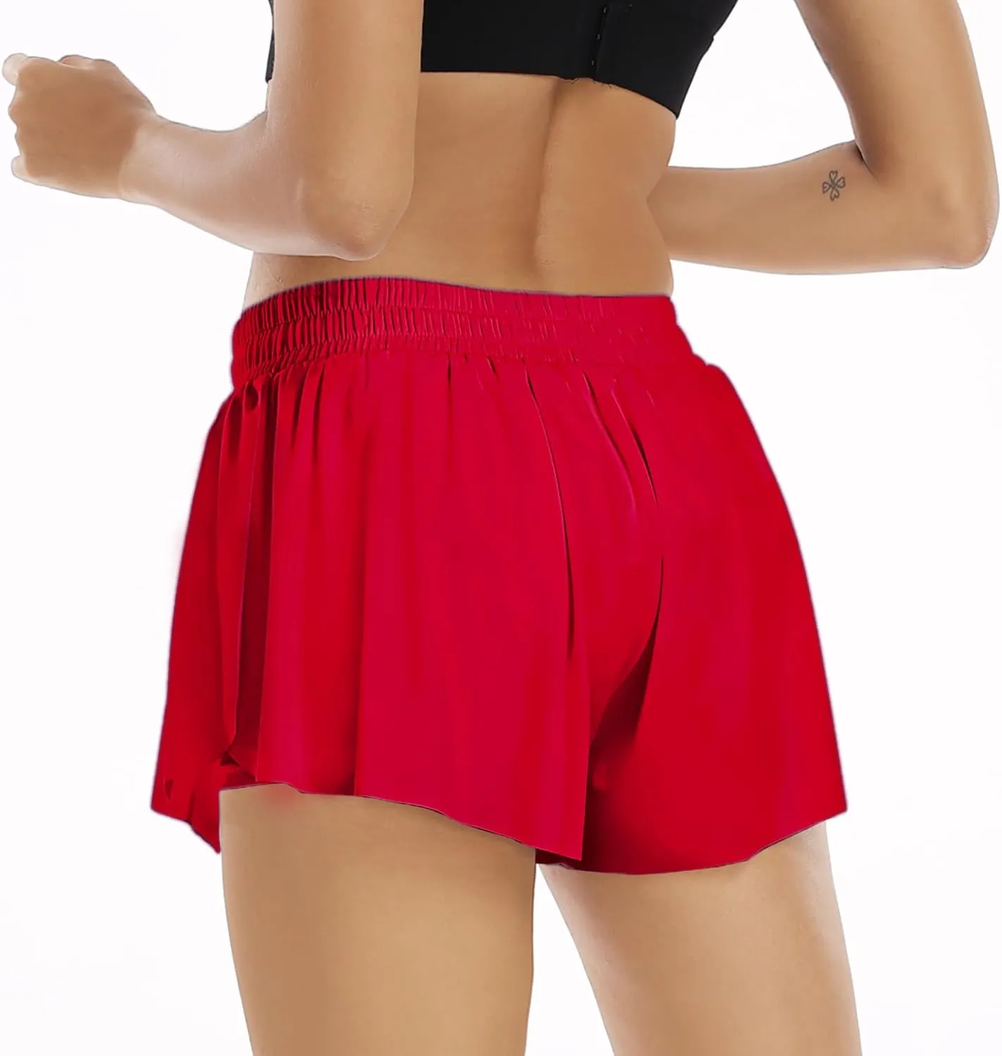Wsirmet Flowy Shorts for Women Butterfly Shorts 2 in 1 Athletic Workout Gym Biker Running Shorts with Pockets