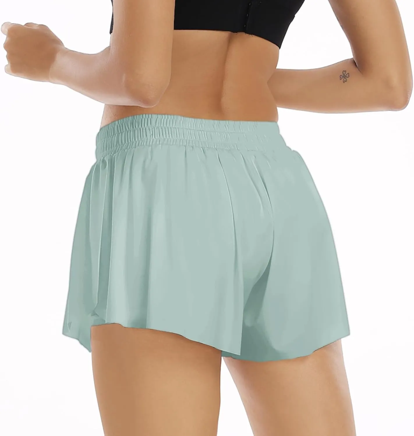 Wsirmet Flowy Shorts for Women Butterfly Shorts 2 in 1 Athletic Workout Gym Biker Running Shorts with Pockets