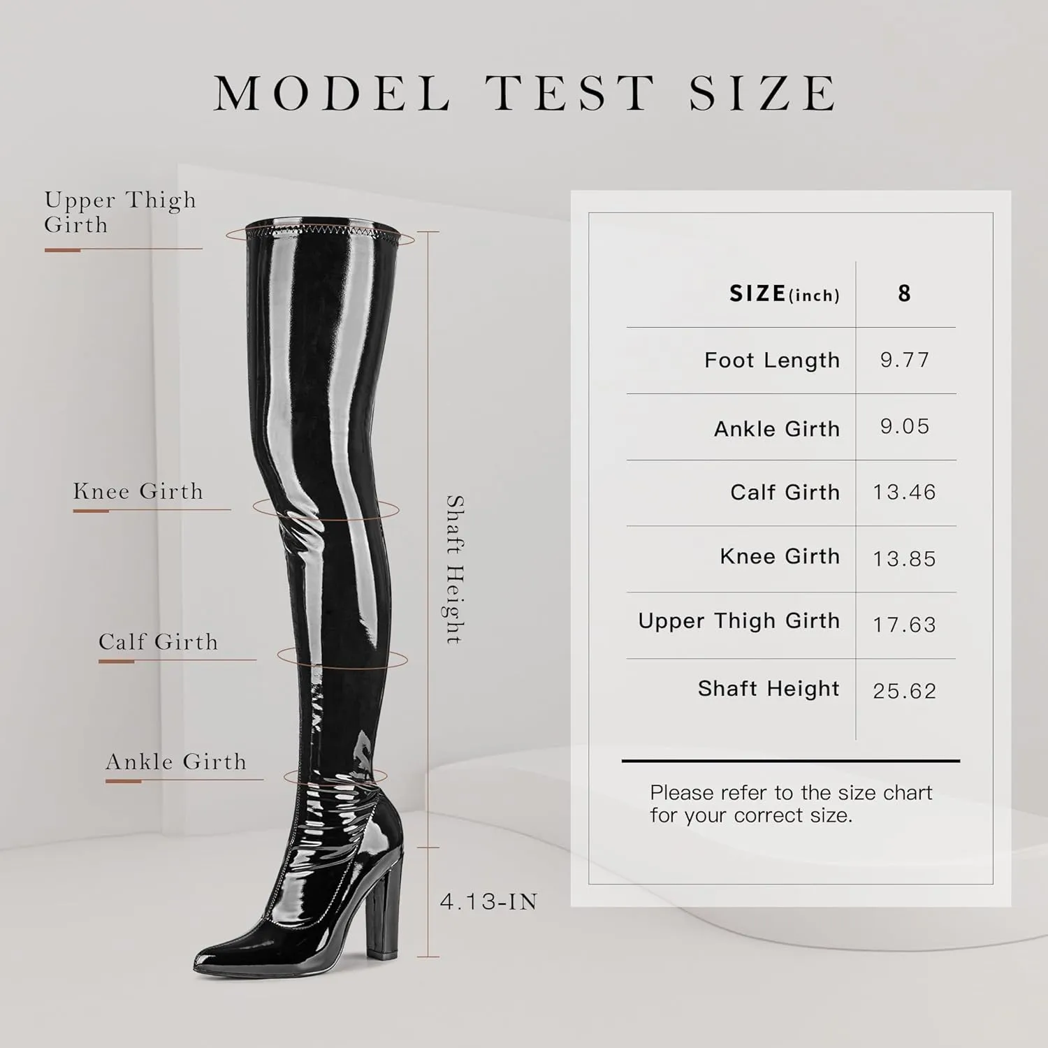 WSKEISP Women's Thigh High Boots Patent Leather PU Heeled Over The Knee High Boots Sexy Pointed Toe Chunky Heel GOGO Boots