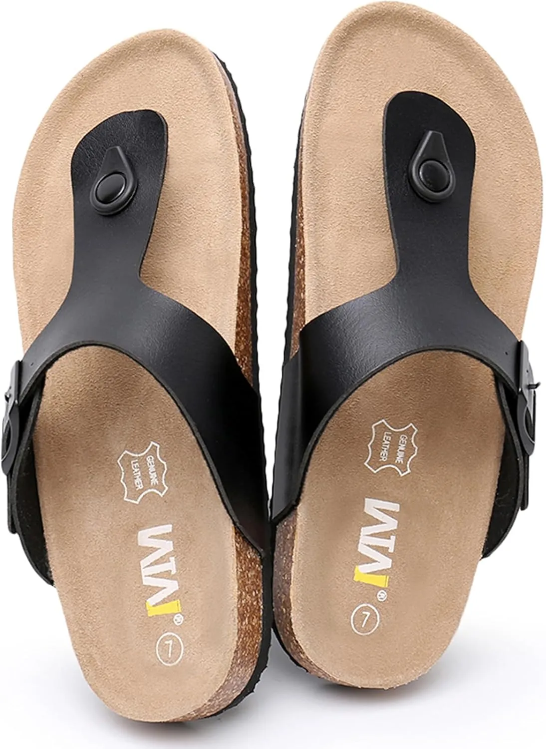 WTW Cork Footbed Womens Sandals Genuine Leather Insole Slides Sandals for Women Adjustable Buckle Summer Sandals Outdoor Walking