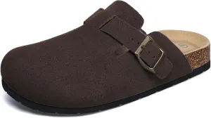 Xiakolaka Women's Suede Clogs Adjustable Buckle Slip on Footbed Home Clog Slippers