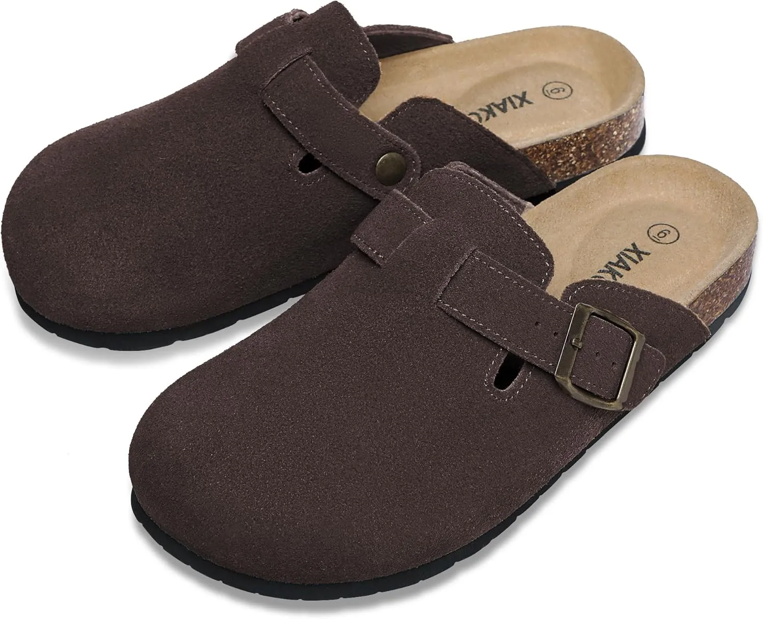 Xiakolaka Women's Suede Clogs Adjustable Buckle Slip on Footbed Home Clog Slippers