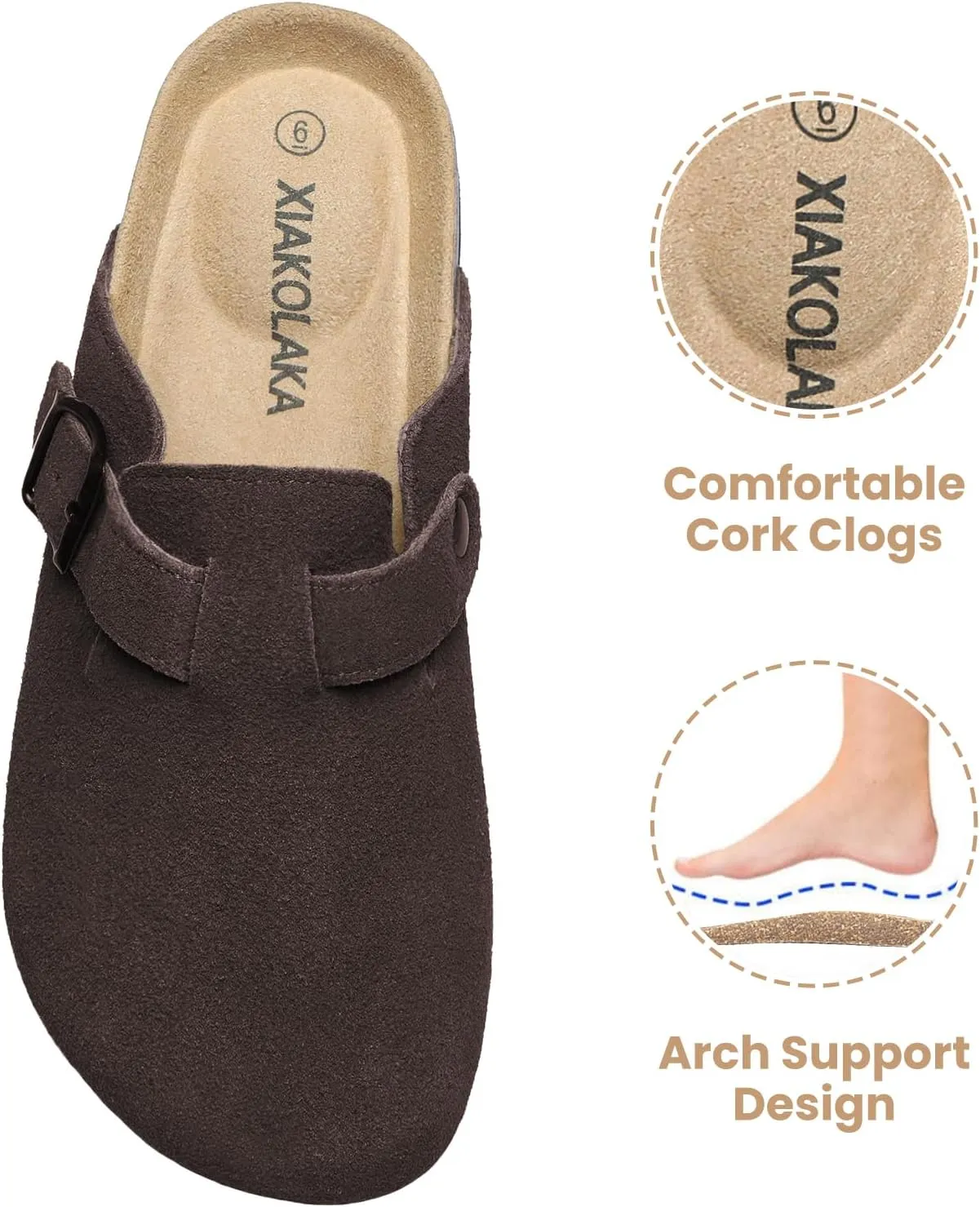 Xiakolaka Women's Suede Clogs Adjustable Buckle Slip on Footbed Home Clog Slippers