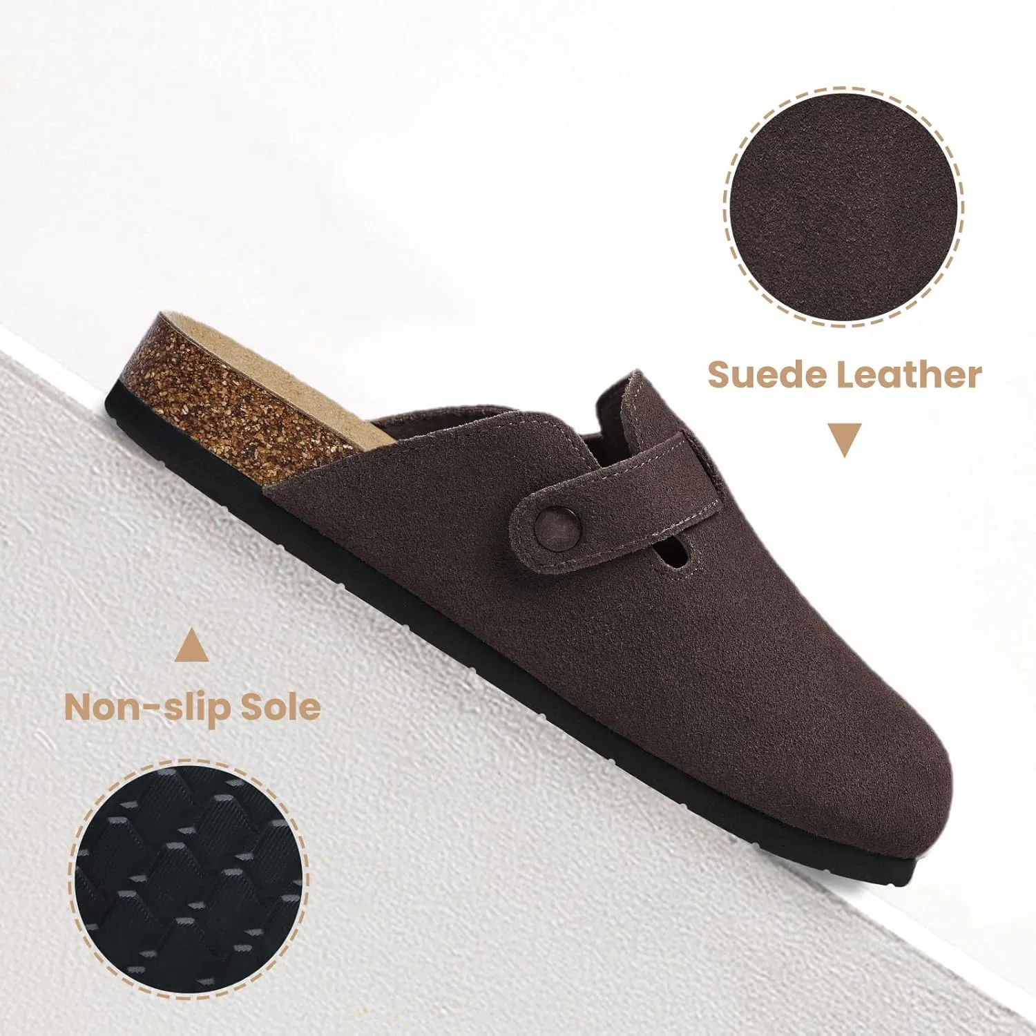 Xiakolaka Women's Suede Clogs Adjustable Buckle Slip on Footbed Home Clog Slippers