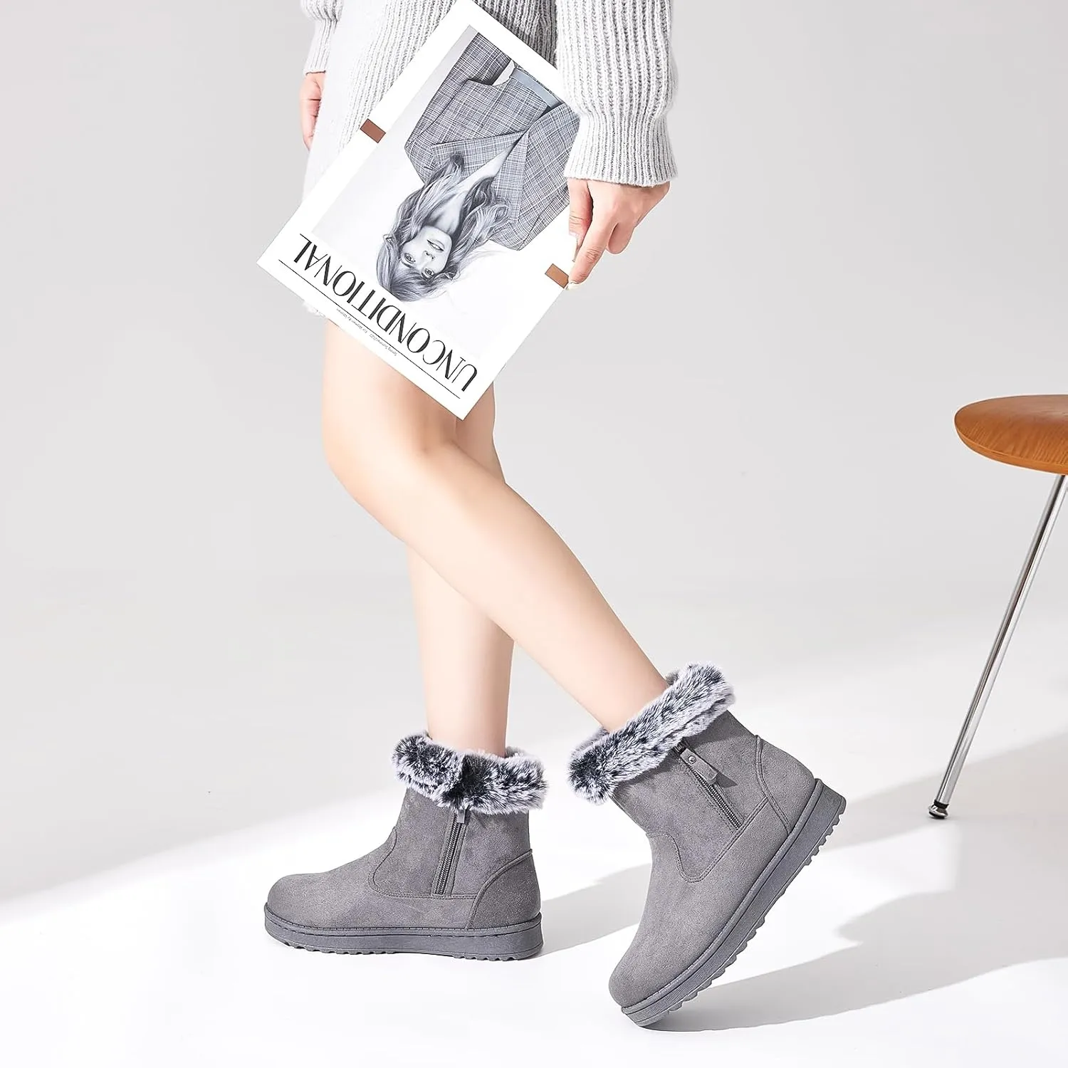 yageyan womens winter boots Mid calf snow booties fur lined womens warm ankle booties for outdoors