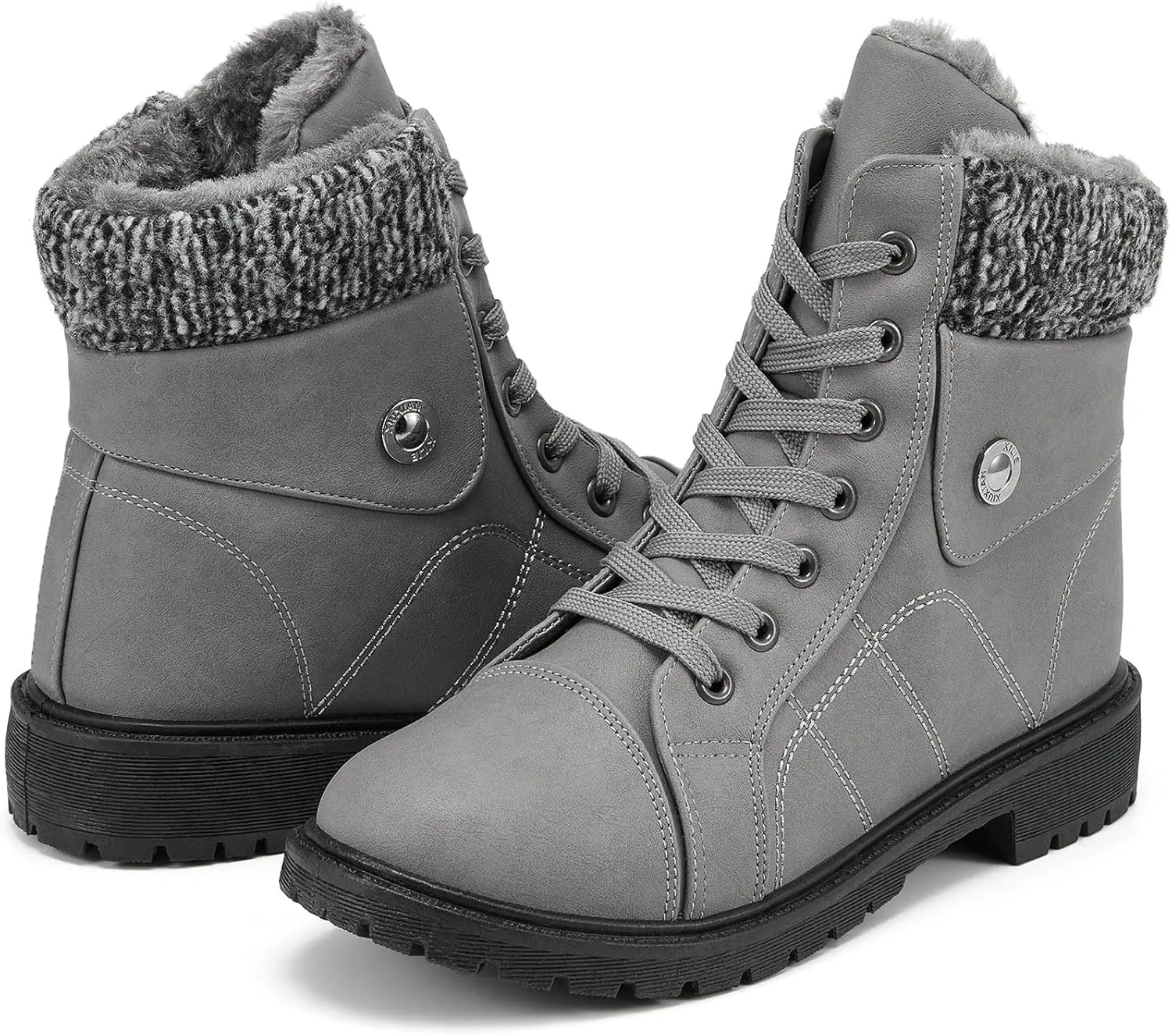 yageyan Womens Winter Snow Boots Warm Fur Lined Winter Water-resistan Ankle Booties Zipper Anti-Slip Combat Boots