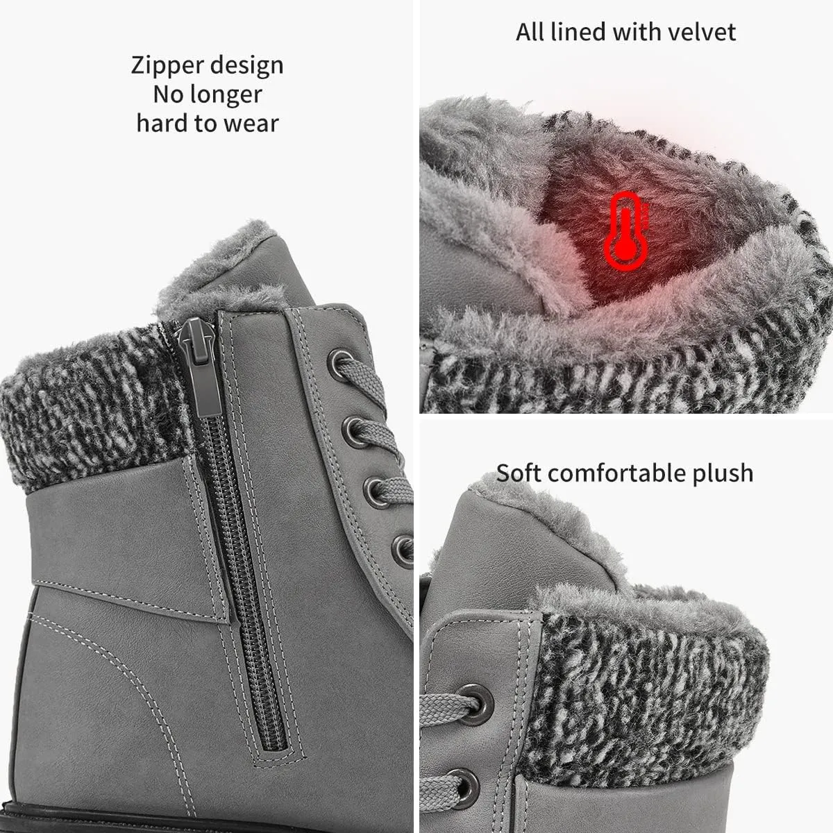 yageyan Womens Winter Snow Boots Warm Fur Lined Winter Water-resistan Ankle Booties Zipper Anti-Slip Combat Boots