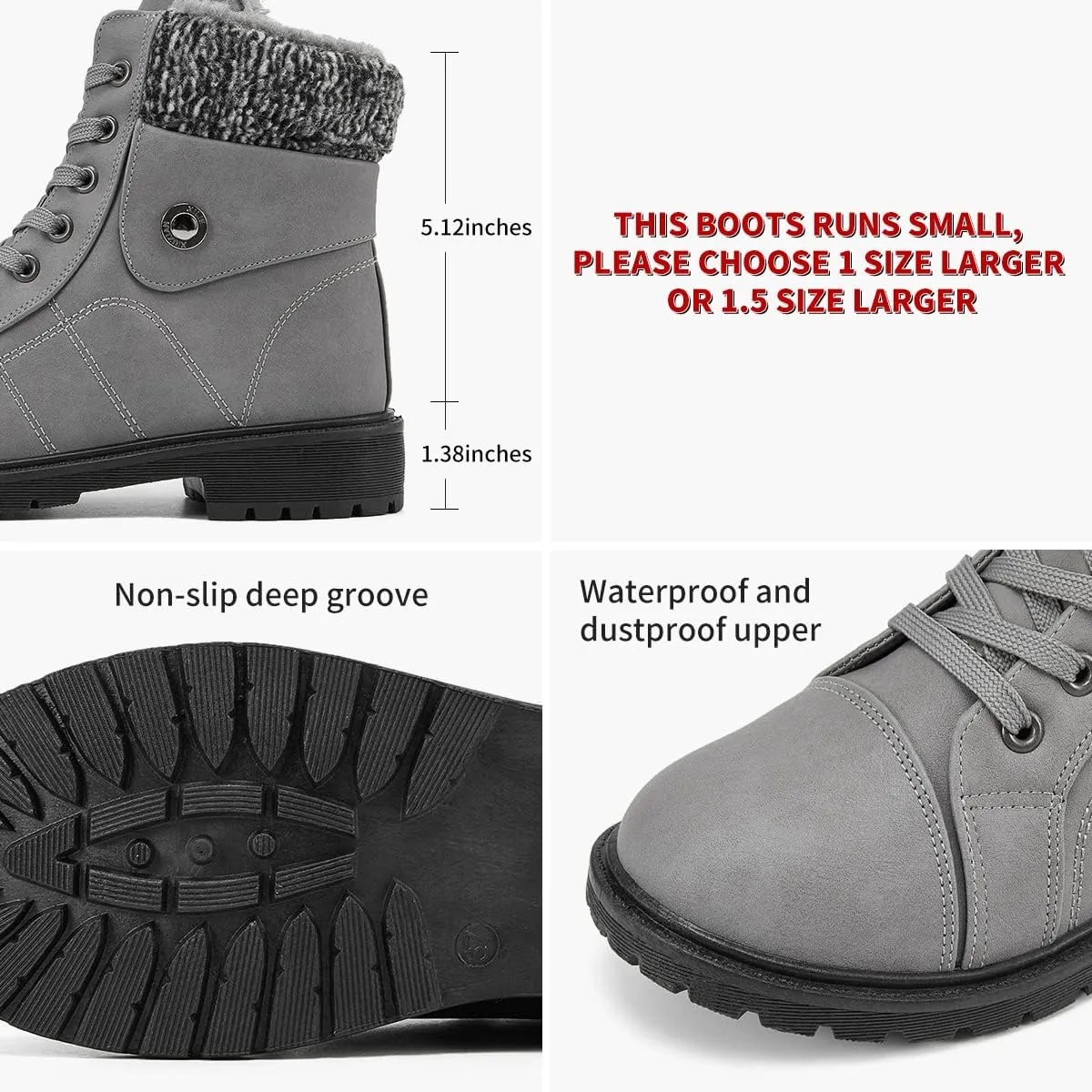 yageyan Womens Winter Snow Boots Warm Fur Lined Winter Water-resistan Ankle Booties Zipper Anti-Slip Combat Boots