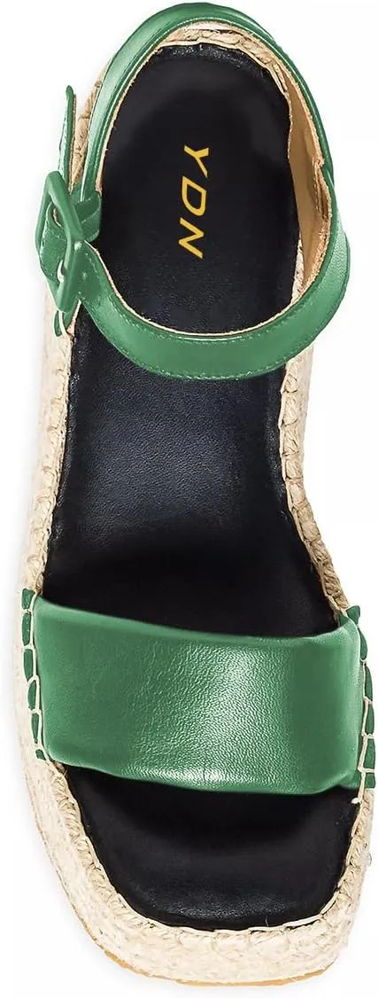 YDN Women's Ankle Strap Sandals Braid Platform Wedge High Heeled Open Square Toe Buckles Shoe Shopping Party Dating Size 4-16 US