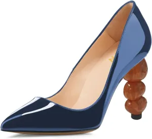 YDN Women's Classic Stacked High Heel Slip On Pumps Closed Pointy Toe Special Heeled Shoes Club Cocktail Event Size 4-16 US