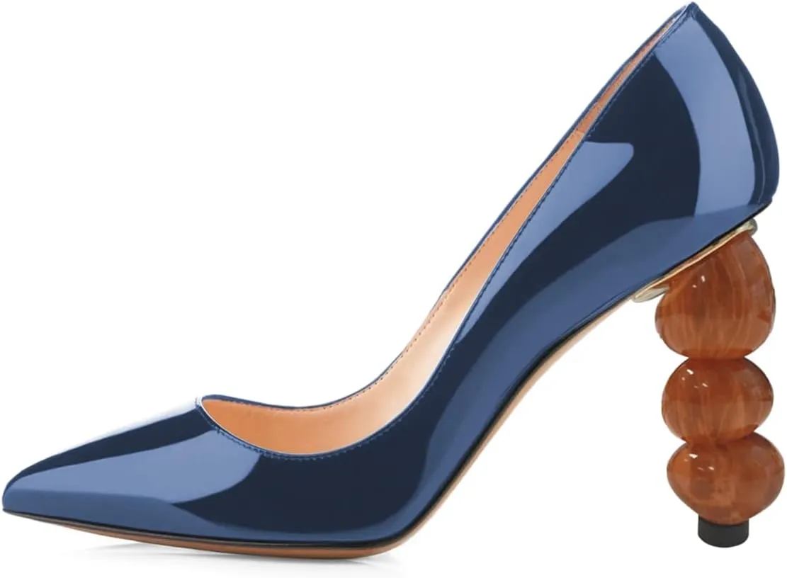 YDN Women's Classic Stacked High Heel Slip On Pumps Closed Pointy Toe Special Heeled Shoes Club Cocktail Event Size 4-16 US