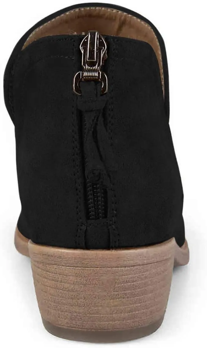YDN Women's Mid Heels Ankle Bootie Almond Toe Block Low Heel Pumps Classic V Cut Back Zipper Shoes Size 4-15 US