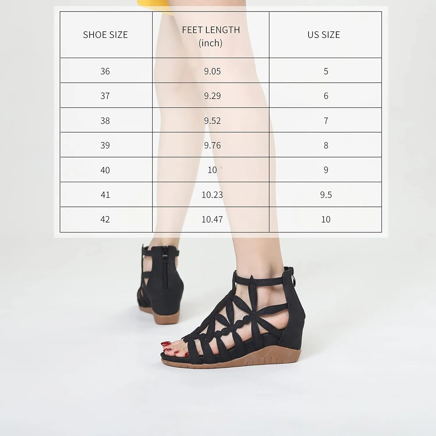 Yenktwei Wedge Sandal for Women Cutout Caged Flower Ankle Strap Sandals Open Toe Back Zipper Summer Bohemia Dress Platform Sandals