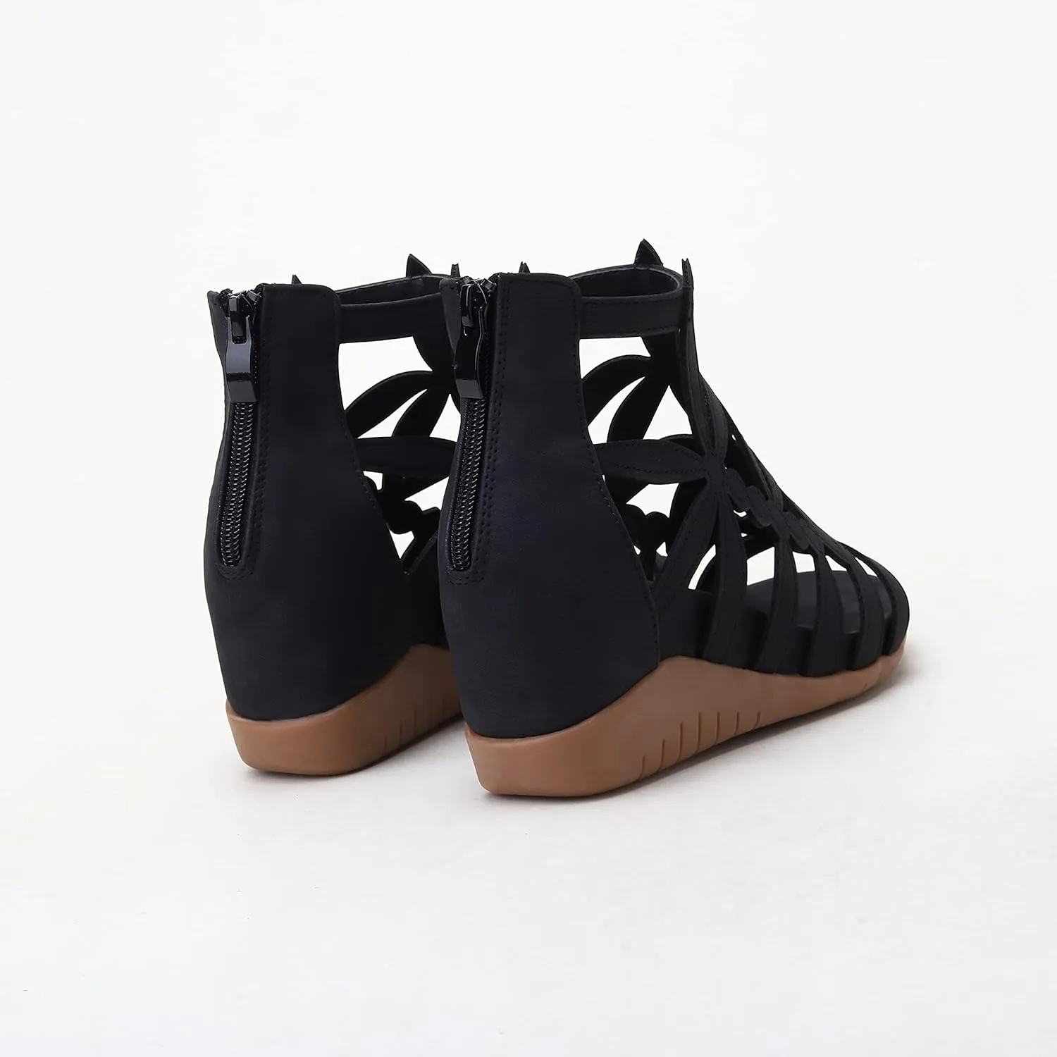 Yenktwei Wedge Sandal for Women Cutout Caged Flower Ankle Strap Sandals Open Toe Back Zipper Summer Bohemia Dress Platform Sandals