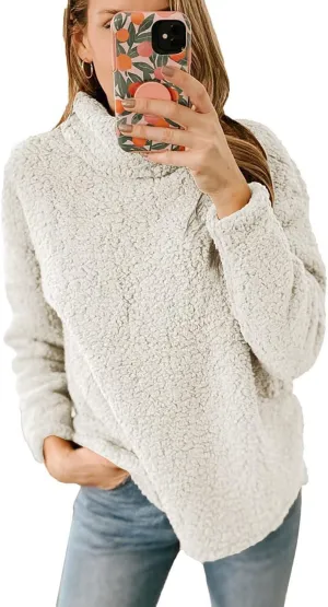 yoeasy Women's Turtleneck Fuzzy Fleece Sweatshirt Sherpa Warm Long Sleeve Pullover Jumper Tops