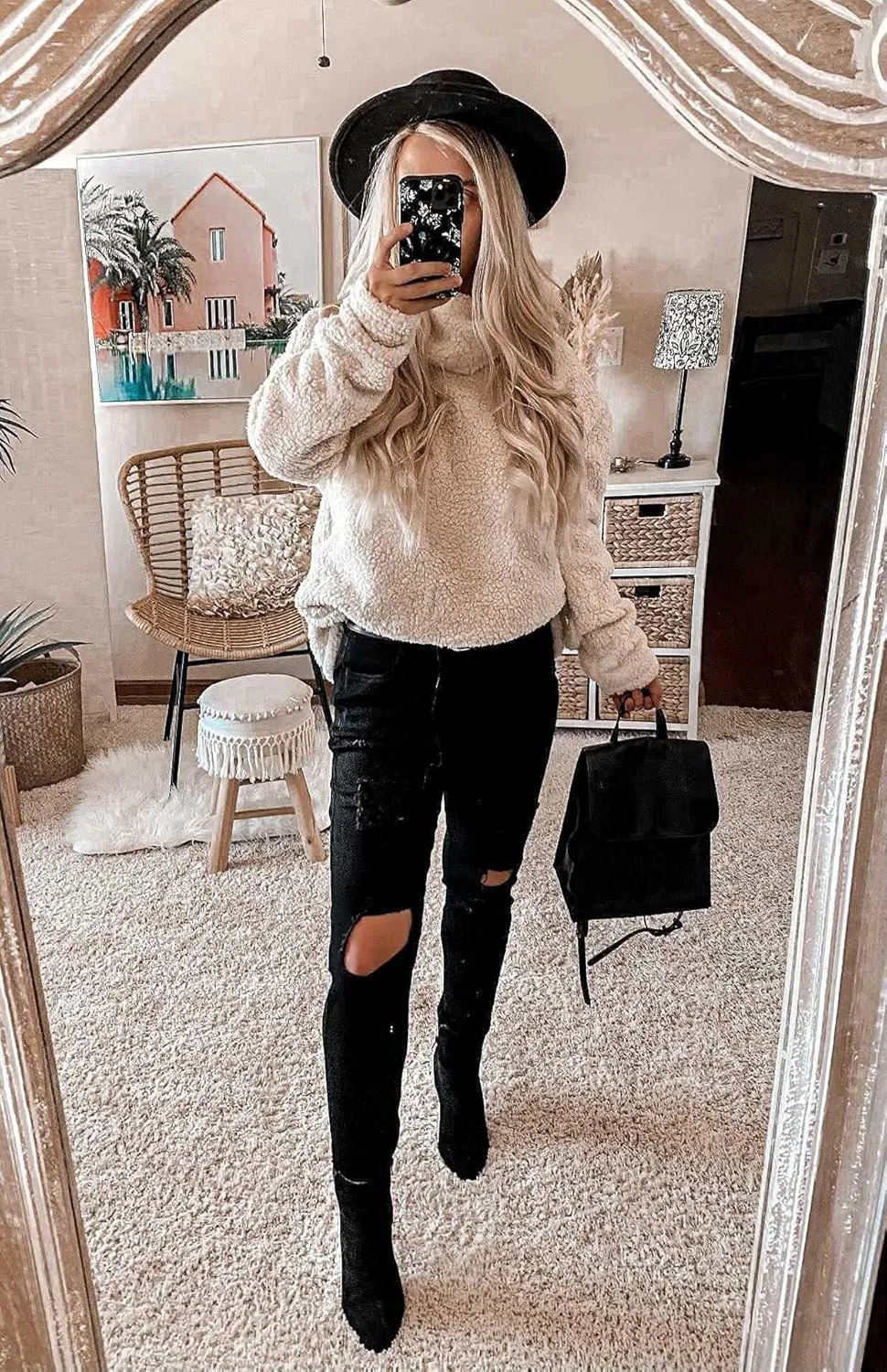 yoeasy Women's Turtleneck Fuzzy Fleece Sweatshirt Sherpa Warm Long Sleeve Pullover Jumper Tops