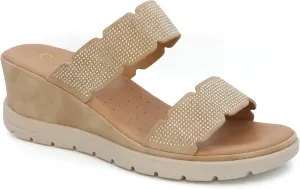 YOKI CRIMSON-09 Women's Comfort Wedge Sandals with Double Rhinestone Bands, Women’s Sandals Dressy, Comfortable Sandals for Women