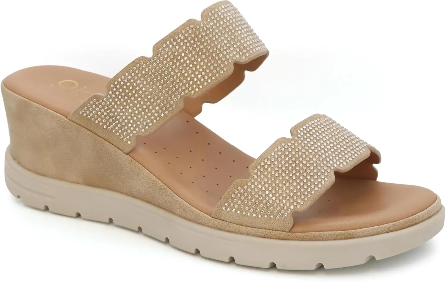 YOKI CRIMSON-09 Women's Comfort Wedge Sandals with Double Rhinestone Bands, Women’s Sandals Dressy, Comfortable Sandals for Women