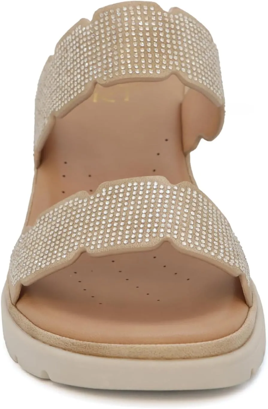 YOKI CRIMSON-09 Women's Comfort Wedge Sandals with Double Rhinestone Bands, Women’s Sandals Dressy, Comfortable Sandals for Women