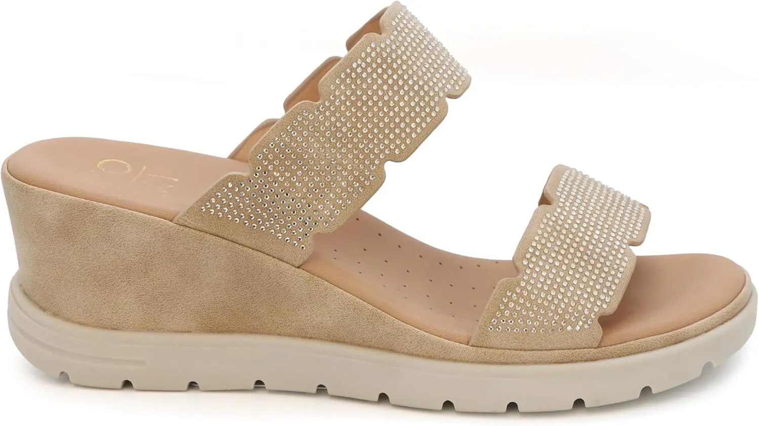 YOKI CRIMSON-09 Women's Comfort Wedge Sandals with Double Rhinestone Bands, Women’s Sandals Dressy, Comfortable Sandals for Women