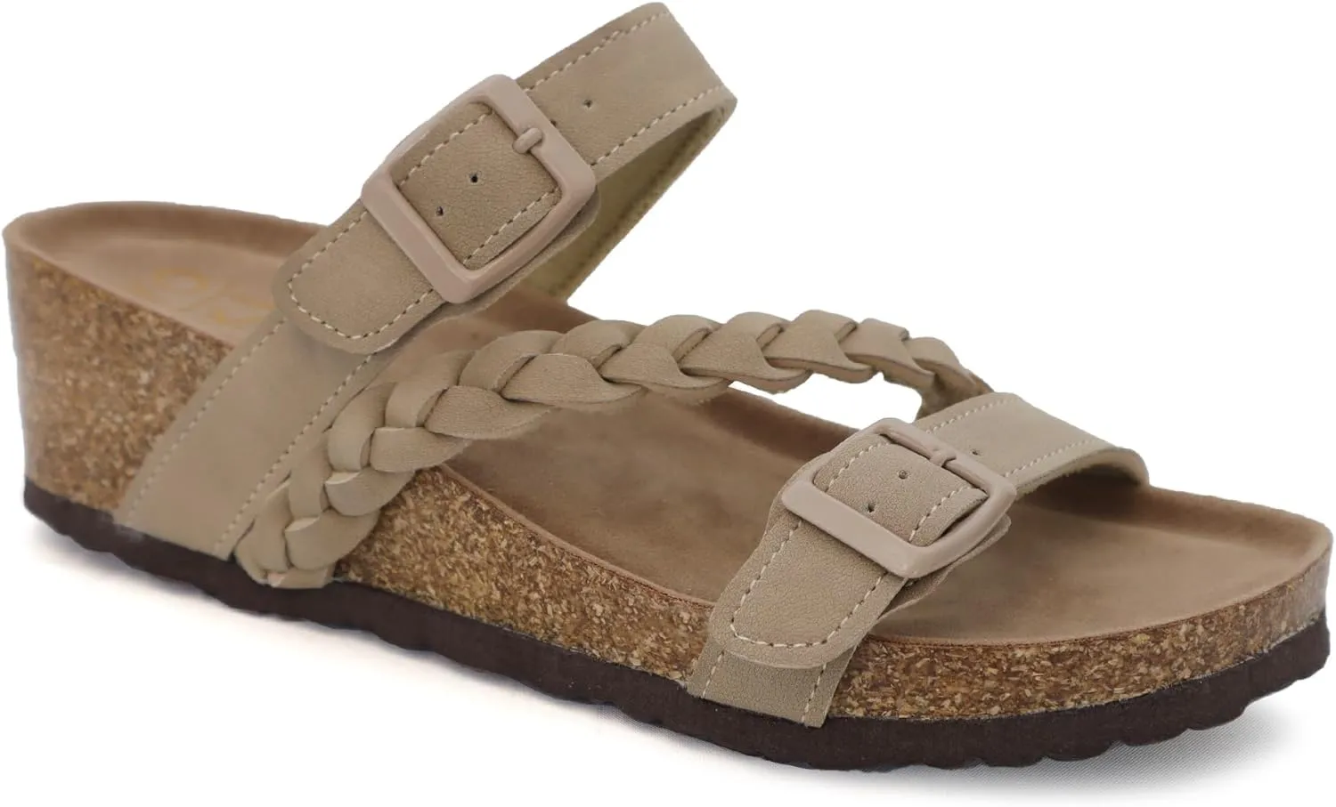 YOKI LORAYN-02 Women's Wedge Sandals Cork Bottom Double Buckle with Braided Strap, Platform Sandals Women, Arch Support Sandals Women's Summer Sandals