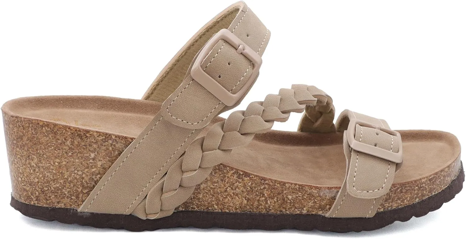 YOKI LORAYN-02 Women's Wedge Sandals Cork Bottom Double Buckle with Braided Strap, Platform Sandals Women, Arch Support Sandals Women's Summer Sandals