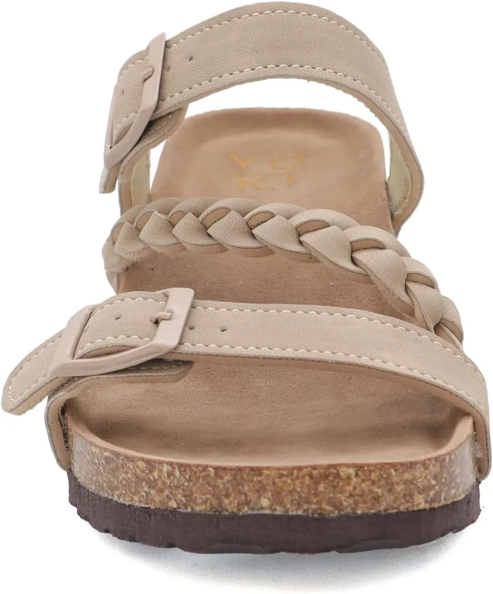 YOKI LORAYN-02 Women's Wedge Sandals Cork Bottom Double Buckle with Braided Strap, Platform Sandals Women, Arch Support Sandals Women's Summer Sandals