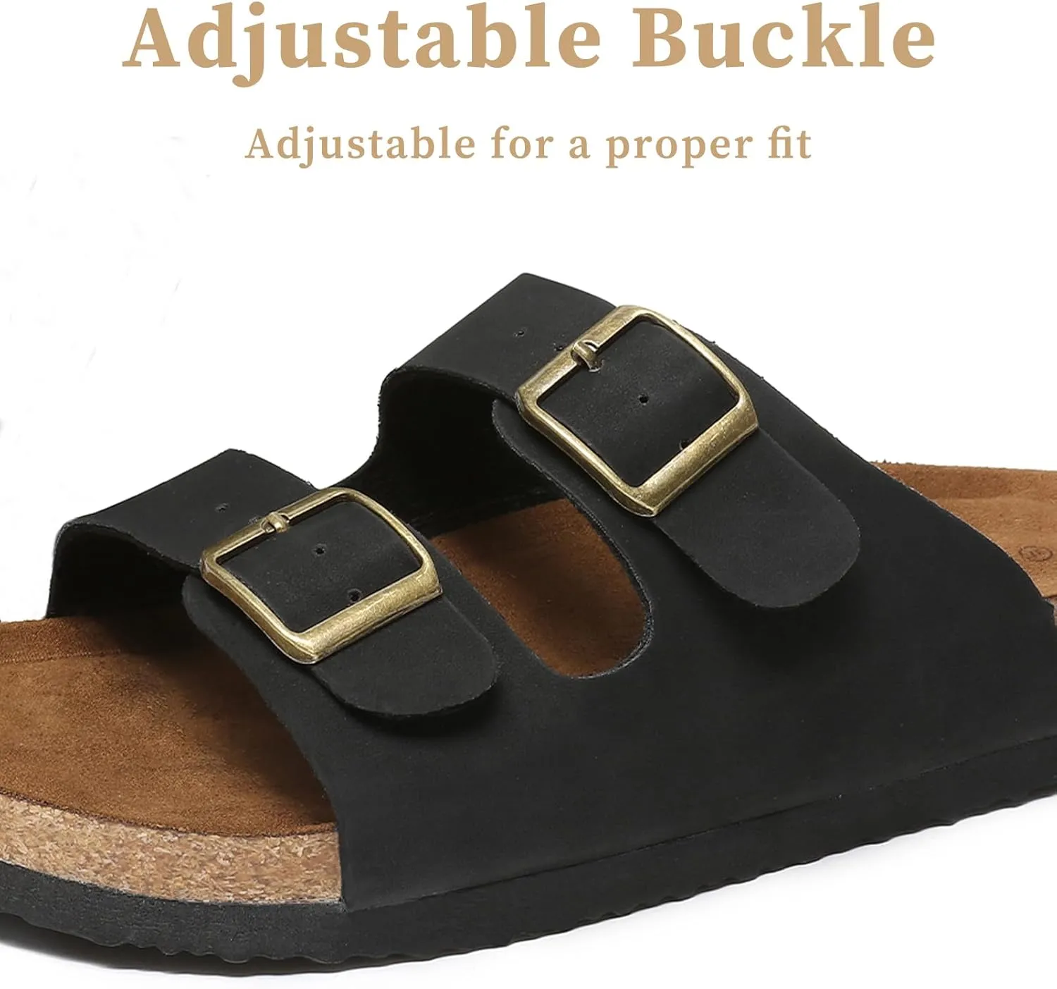 Yozuru Womens Flat Sandals Cork Footbed Slides with Arch Support Adjustable Buckle Slip on Slides Summer Open Toe Beach Sandals