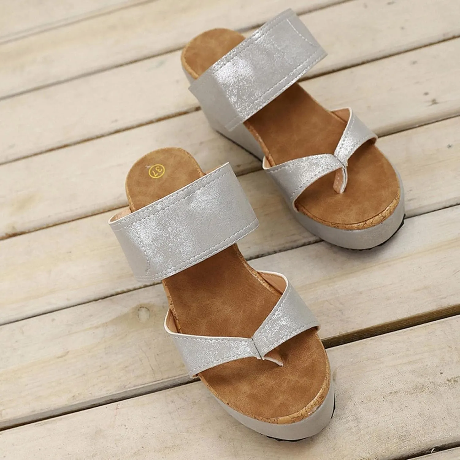 ZBYY Wedges Sandals for Women Flat,Summer Sandals Platform Casual Roman Shoes Middle Heels Rings Toe Comfort Slipper