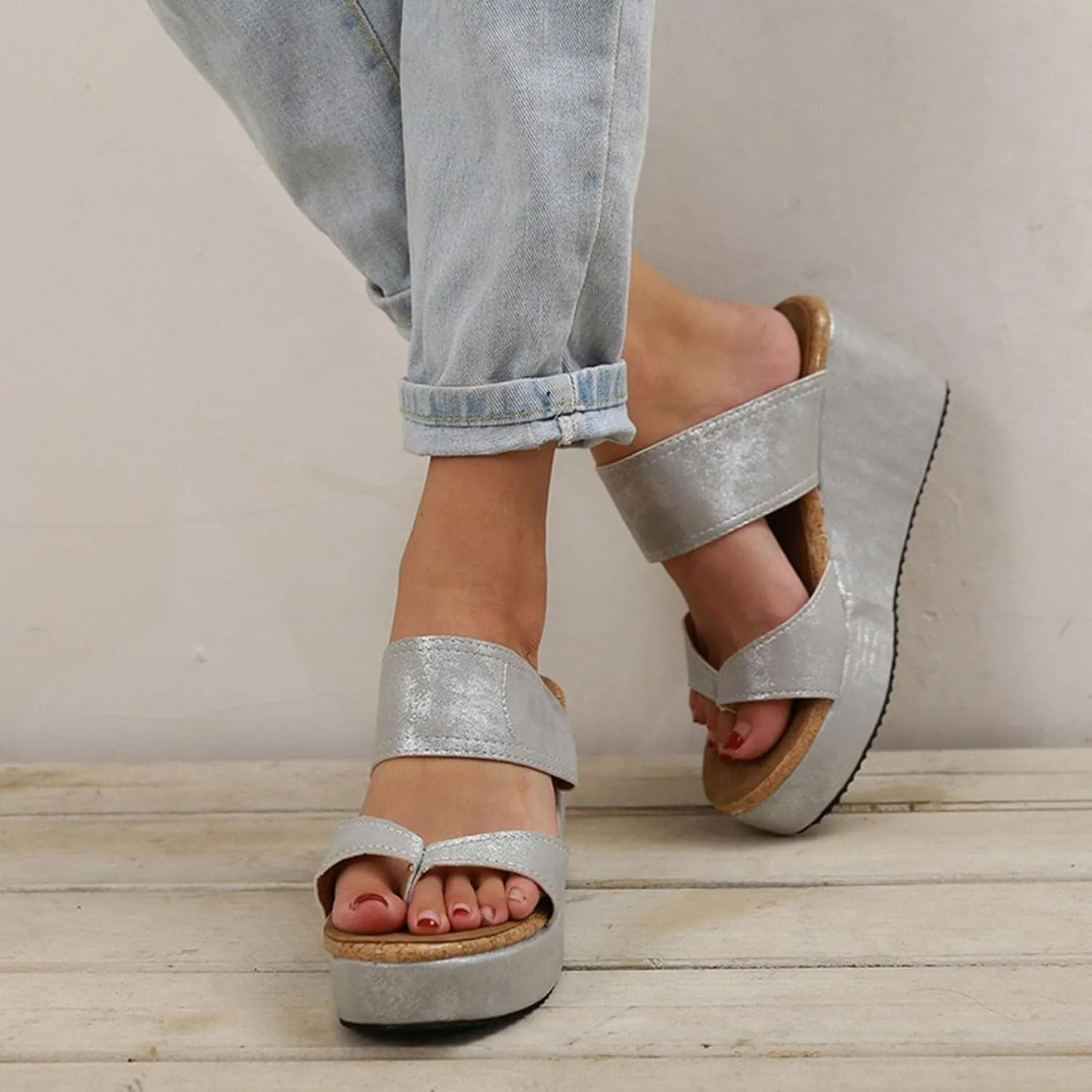 ZBYY Wedges Sandals for Women Flat,Summer Sandals Platform Casual Roman Shoes Middle Heels Rings Toe Comfort Slipper