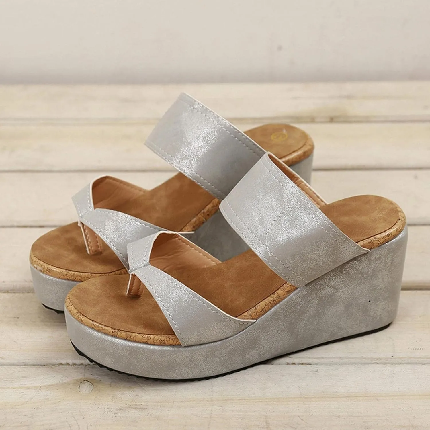 ZBYY Wedges Sandals for Women Flat,Summer Sandals Platform Casual Roman Shoes Middle Heels Rings Toe Comfort Slipper
