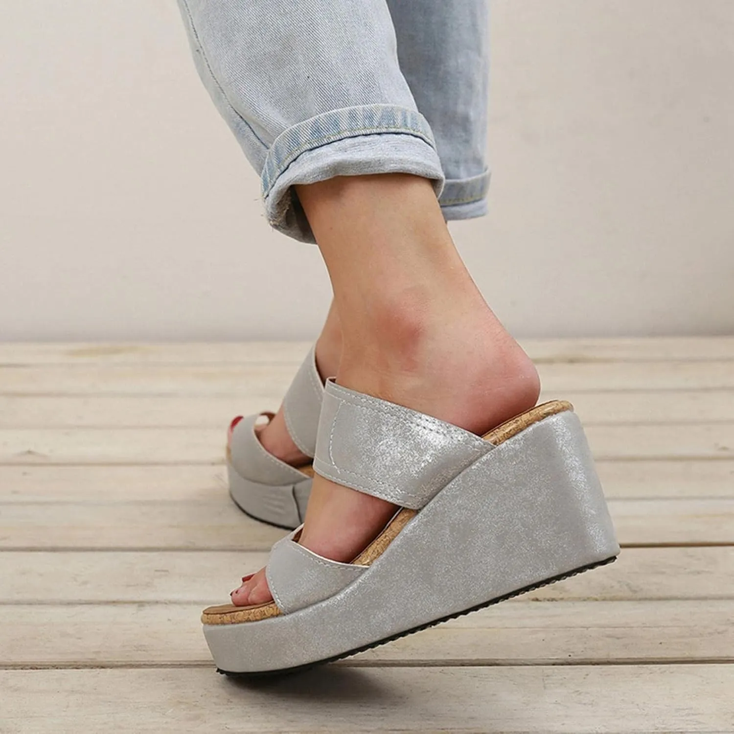 ZBYY Wedges Sandals for Women Flat,Summer Sandals Platform Casual Roman Shoes Middle Heels Rings Toe Comfort Slipper