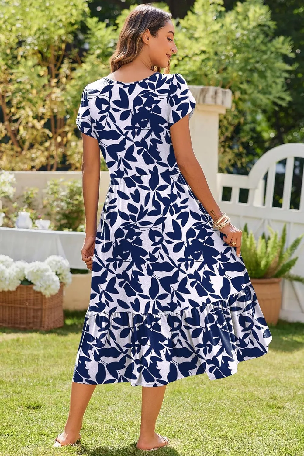 Zeagoo Women Summer Midi A Line Dress Short Sleeve Casual Flowy Tiered Beach Long Sundress with Pockets 2025 Vacation Travel