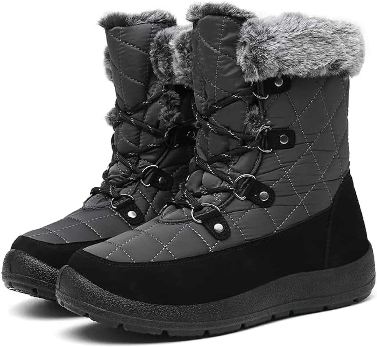 ZEENXIUYA Snow Boots Women Fashion Warm Waterproof Winter Lace-Up Ankle Boots Comfortable Thickened Warm Faux Fleece Lining Outdoor
