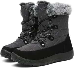 ZEENXIUYA Snow Boots Women Fashion Warm Waterproof Winter Lace-Up Ankle Boots Comfortable Thickened Warm Faux Fleece Lining Outdoor